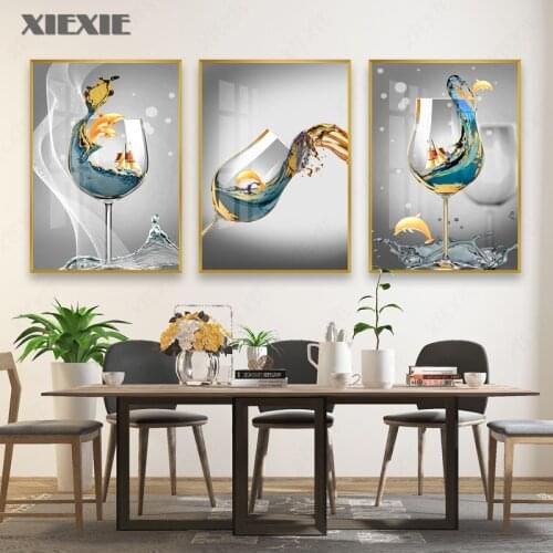 Modern Minimalist Red Wine Crystal Canvas Painting Abstract Creative Wine Glass Restaurant Wall Art Decoration Painting