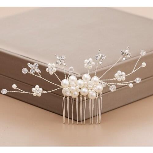 Bridal Hair Accessories Rhinestone Pearl Wedding Hair Comb Headpiece Women Head Jewelry Handmade Bridal Hair Comb Head Ornaments