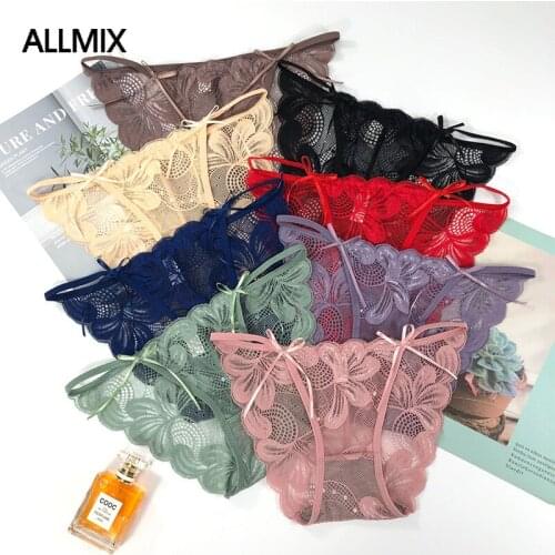 ALLMIX Sexy Lace Briefs Womens Fashion Sport Panties Underwear Transparent Print Bow Pantys Low Rise Soft Comfort Lady Lingerie