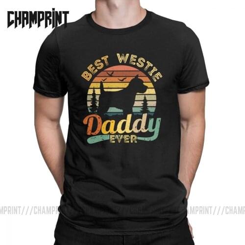 Best West Highland White Terrier Daddy Ever Vintage Westie Mens T Shirts Dog Lover Vintage Tees T-Shirt Cotton Adult Clothing
