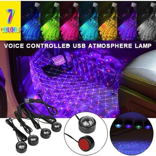 USB Car Atmosphere Lamp Sound Control Interior Footwell Ambient Colorful Light For Family Gatherings Office Decoration Lamp