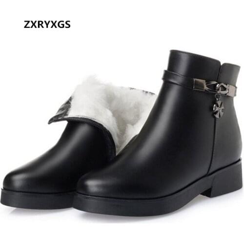 New Fashion 100% Natural Full Cowhide 100% Wool / Plush Warm Cotton Boots Women Snow Boots Women Boots Winter Shoes Large Size