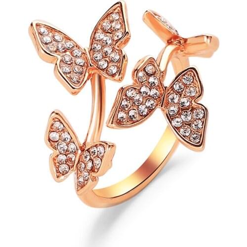 New Hot Sale Butterfly Opening Adjustable Rings For Women AAA White Zircon Cubic elegant rings Female Wedding Jewelry