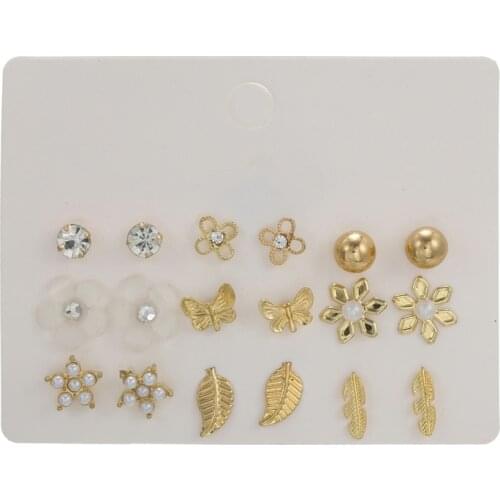 Womens Vintage Gold Color Earring Set Women Geometric Leaf Butterfly Flowers Star Earring Sets Femme 2021 Fashion Jewelry