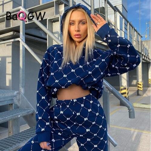HI Letter Print Sweatsuit Womens Set Hooded Long Sleeve Crop Top Jogger Pants Set Tracksuit Fitness Autum Two Piece Set Outfits
