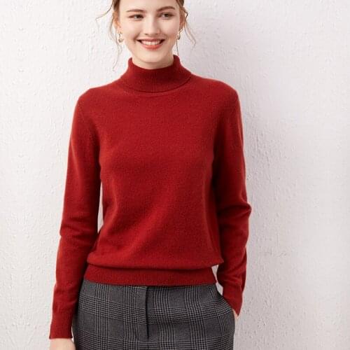 New spring and autumn high-quality cashmere knitted womens turtleneck pullover all-match solid color soft warmth casual loose