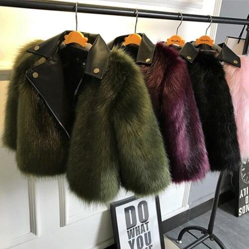 Girl fur Coat Jacket Imitation fox Artificial Fur Grass High Quality Plush+leather Fake Two Pieces Winter Kids Clothes Warm Fur