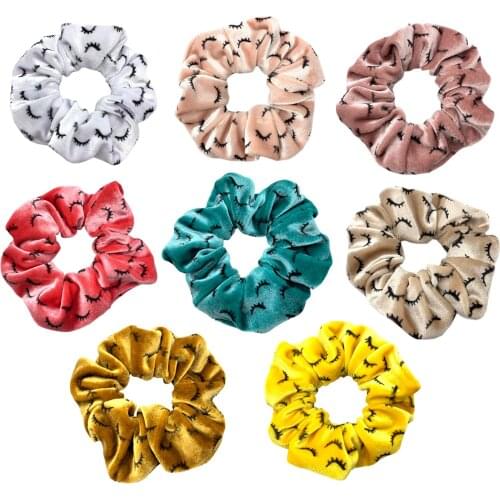 3pcs 8 Colors Velvet Eyelash Print Scrunchies Elastic Hair Band Girls Headwear Wholesale Ring Rope Bracelet Ponytail Holder