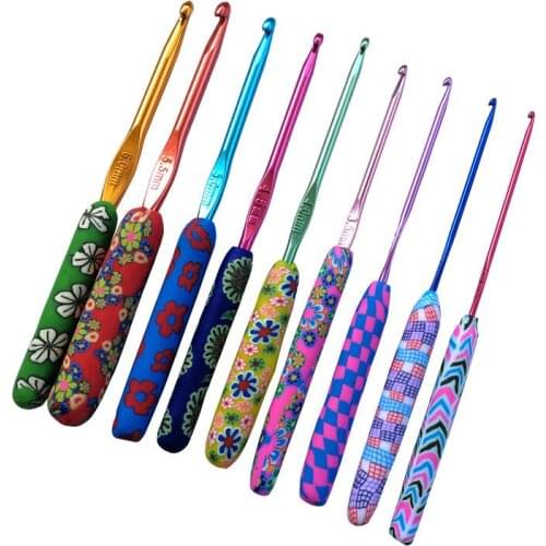 9pcs Colorful Ceramic Handle Crochet Hooks Knitting Needles Set Alumina Punch Needlework Weave Sewing Accessories Handmade Tool