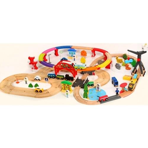 Road rail double-layer Electric train colored wooden track toy children track toy track set compatible with wooden train tracks