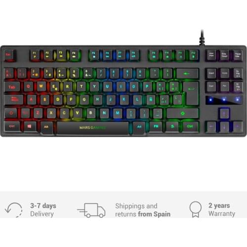 Mars Gaming MKTKL, TKL H-Mech network Gaming keyboard, RGB lighting 8 effects, Antighosting, spanish or Portuguese keyboard