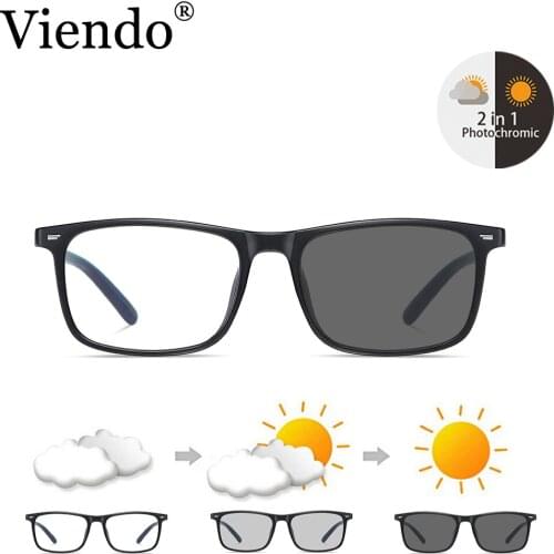 Square Anti Blue Light Blocking Photochromic Eyeglasses Women Men TR90 Frame Auto Color Changing UV400 Protection Sunglasses