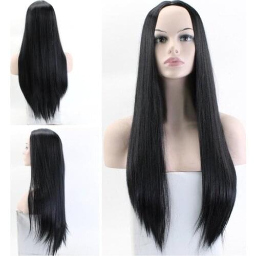 JOY&BEAUTY Long Straight Wig Synthetic Black Brown Golden Wigs for Natural Middle Part Wig Heat Resistant Fiber Cosplay Wig