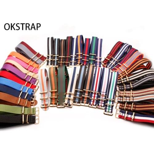 Bracelet For NATO Watch Band Nylon Strap Gold Buckle 18mm 20mm 22mm 24mm Striped Replacement Belt Wristwatches Accessories