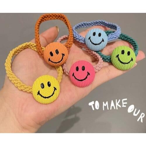 Women Hair Ties Elastic Rubber Bands Bow Girl Smile Face Knit Colorful Korean Summer Head Accessories Scrunchies Wholesale