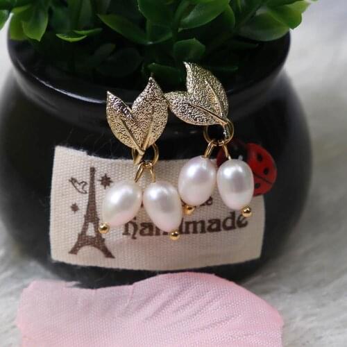 Leaf Earrings White Tear Drop Pearls Dangle Earrings Women High Luster pearls small jewelry