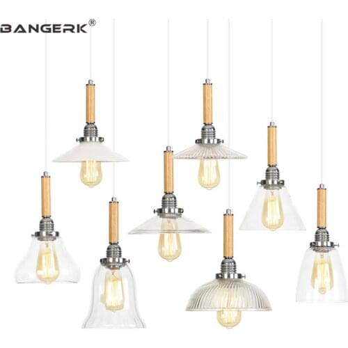 Nordic Design Single Head LED Pendant Light Modern Wood Glass Hanging Lamp Fixtures Dining Room Home Decor Luminaire Lighting