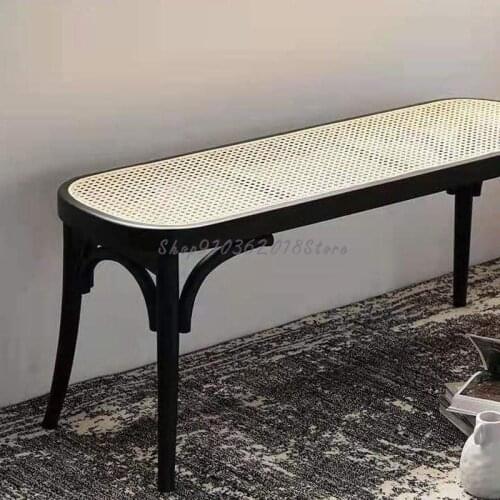 Net celebrity Nordic rattan door shoe changing stool, ancient style, wall stool, simple and modern household solid wood bed end