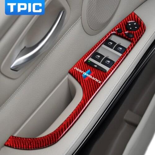 TPIC Carbon Fiber Stickers Window Lifter Control Switch Armrest Panel Trim M Performance For BMW E90 E92 E93 2005-2012