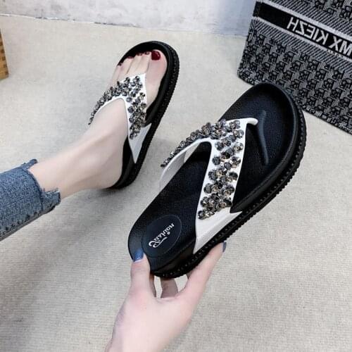 Flip-Flops Exquisite Rhinestone Mid-Heel Platform Ladies Slippers Fashion Casual Beach Shoes Summer New Style Hot Sale