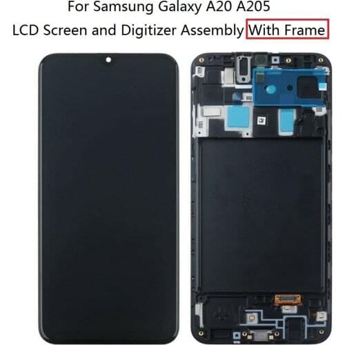 For Samsung Galaxy A20 A205 TFT LCD Screen With Digitizer Touch Screen and Frame Assembly Replace Part - Black