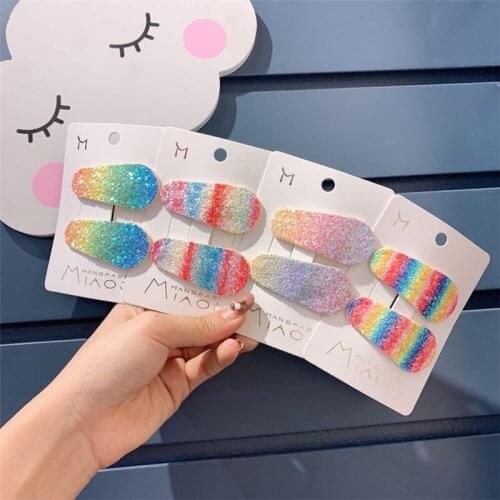 1 Pair Korean Childrens Simple Cute Rainbow Gradient Sequin BB Clip Fashion Sweet Girl Princess Hairpins Hair Accessories
