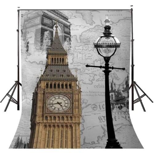 150x220cm Retro World Map Backdrop Big Ben Elizabeth Tower Photography Background