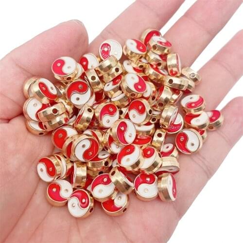 10MM Spacer Beads Wholesale 10Pcs Enamel Yin Yang Beads For Bracelets Jewelry Making Supplies DIY Alloy Handmade Accessories