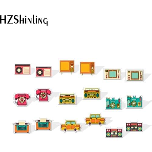 2020 New Color Radio Phonograph Stud Earring TV Telephone Acrylic Earrings Resin Epoxy Handmade Jewelry