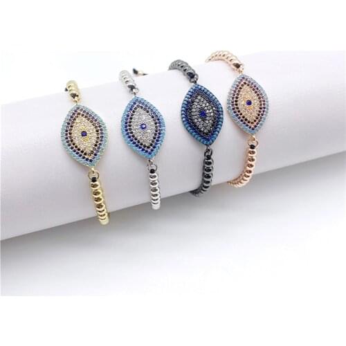 5pcs/lot Handmade Micro CZ Paved Eye Connector Bracelets Copper Beads Adjustable Pull tie Bracelets