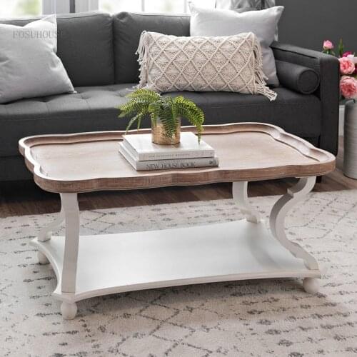 American Solid Wood Living Room Coffee Table for Homestay Villa Study Leisure Side Table Retro Office Hotel Club Console Tables