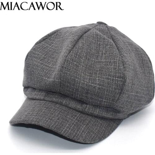 MIACAWOR Autumn Winter Octagonal Hats Women Solid Color Girl Beret Hat Casual British Newsboy Caps C8