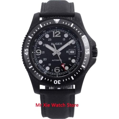Bliger 44mm Automatic Mechanical Watch Men Luxury Brand Business Luminous Waterproof Clock Leather Strap Calendar Wristwatch Men
