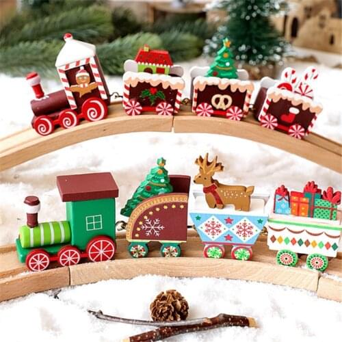 Wooden Christmas Train Ornament Christmas Decoration for Home Santa Doll Gift Toys Crafts Table Navidad Deco Xmas 2021 New Year