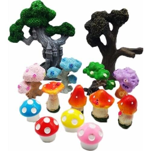 Tree Castle Mushroom Model Figurine Toy Ornament Craft Bonsai Decor Miniature Home Fairy Garden Doll Cake Decoration DIY