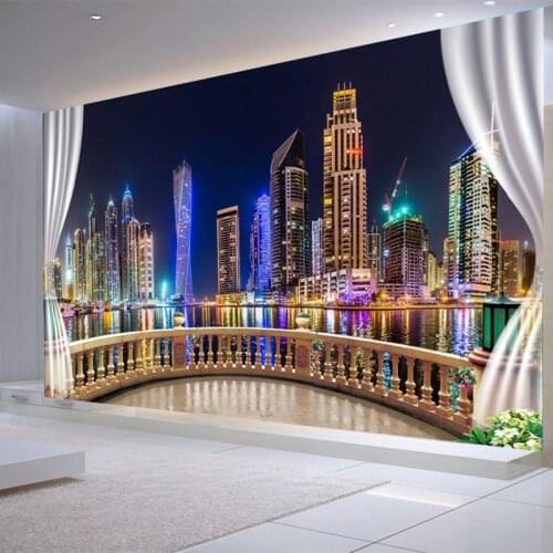 Photo Wallpaper 3D Outside The Window City Night View Murals Living Room Bedroom Creative Home Decor Self-Adhesive 3D Stickers