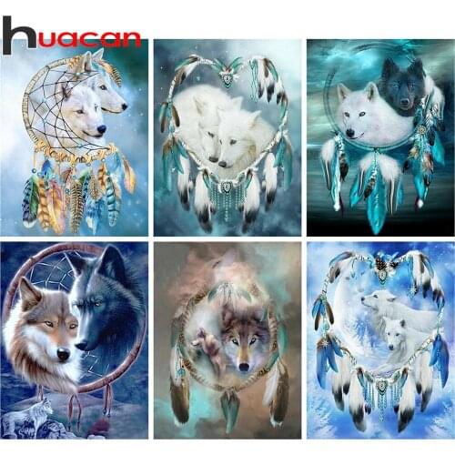 Huacan 5D Diy Diamond Embroidery Sale Wolf Pictures Of Rhinestones Kits Diamond Painting Set Dream Catcher Mosaic Handicraft