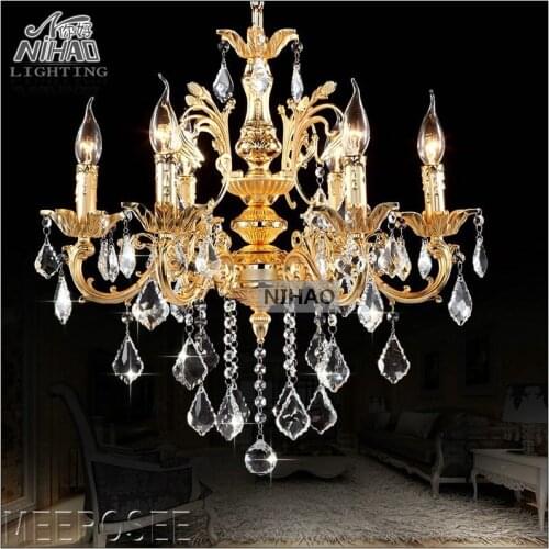 Chandeliers Classic Gold Zinc Alloy Crystal Lighting Vintage Cristal retro hanging Lamps Dining Room Chandelier Light Lamp
