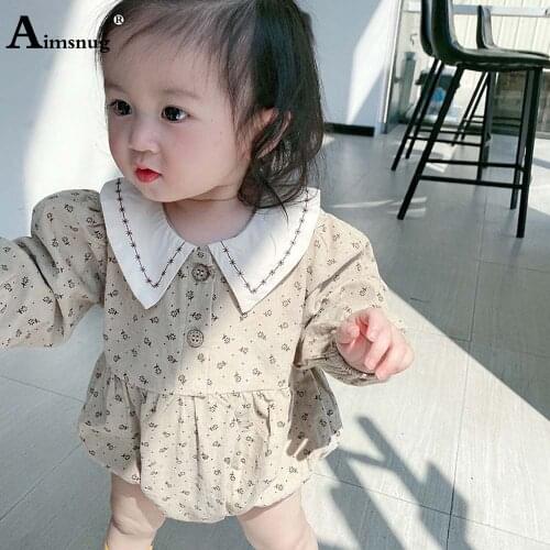 Baby Toddler Rompers Kids Saliva Clothes Spliced Buttons Casual Playsuits Autumn Long Sleeve Girls Sweet Flower Print Bodysuits