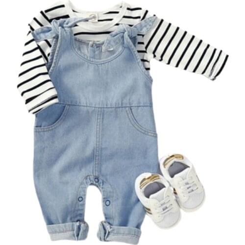 Newborn Baby Boys Clothes Set Long Sleeve Cotton T-shirt +Denim Jumpsuit Overalls Outfits Summer Autumn Baby Clothing