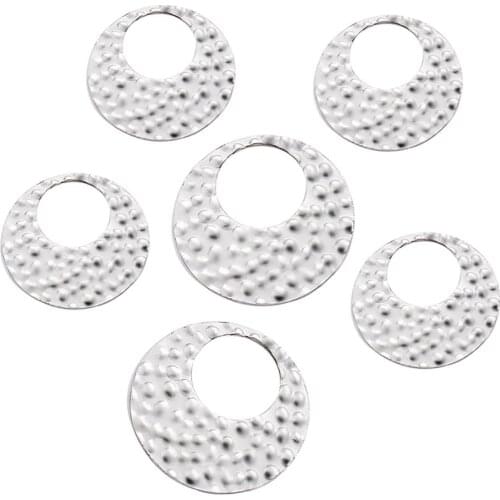 10pcs Stainless Steel Round Earrings Charms Hammered Pendants Stamping 25mm 33mm Dog Tags Diy For Necklace Jewelry Findings
