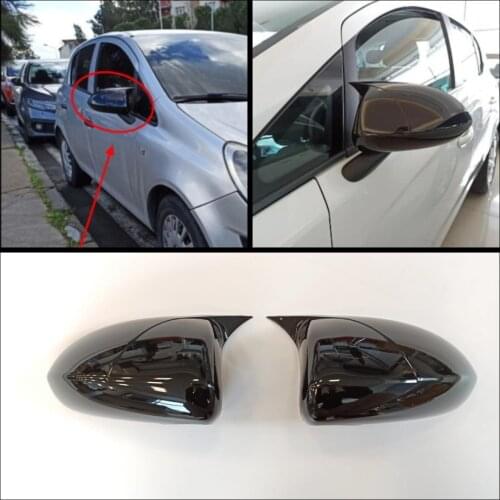 For Opel Corsa D 2006-14 2 Pieces High Quality ABS Plastic Bat Style Mirror Covers Caps RearView Mirror Case Cover Piano Black