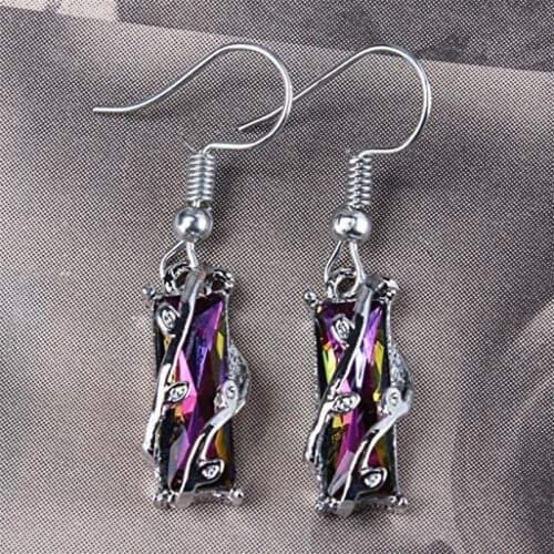 Huitan Hot Selling Plant Winding Rectangle Cubic Zircon Women Drop Earrings Elegant Jewelry Multicolor Delicate Trendy Ear Rings