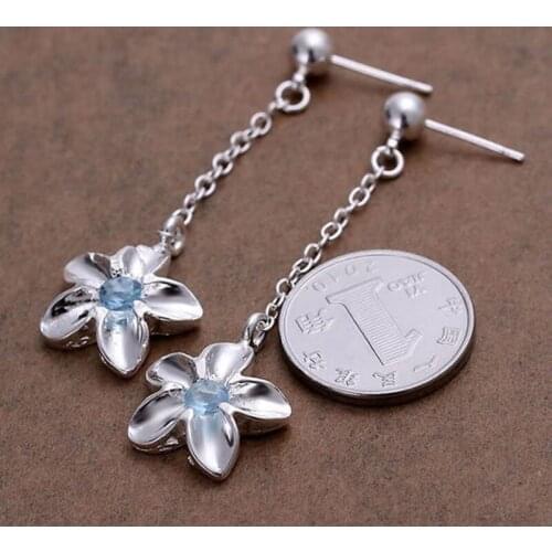 Fashion jewelry Earring For Women, Plated Earrings Inlaid Rose Blue Earrings E054-2 /WXPDFGPO CARRXHCL silver color