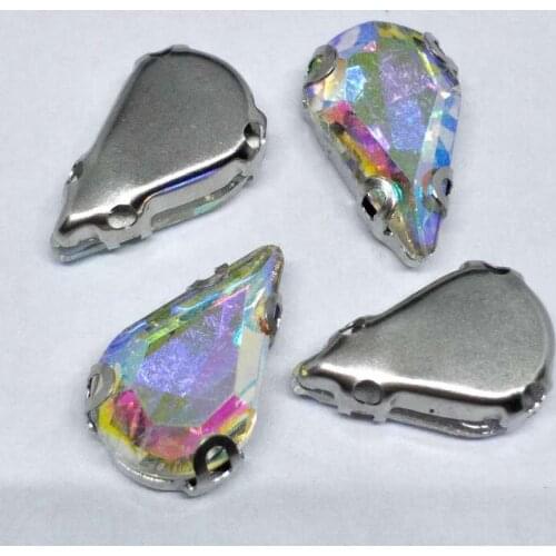 New ! Crystal AB fine Water drop Crystal Glass Sew-on Rhinestones with Claw DIY wedding Dresses and Clothes 5*8 6*10 8*13