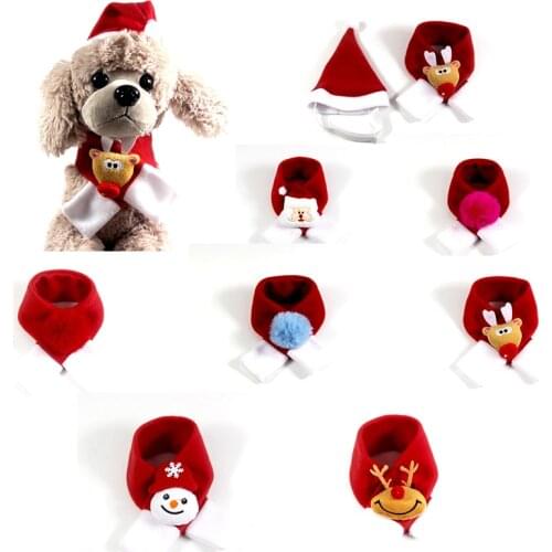 New Year Dog Cat Caps Pet Santa Hat Scarf and Collar Bow Tie Christmas Costume for Puppy Kitten Small Cats Dogs Pets Accessories