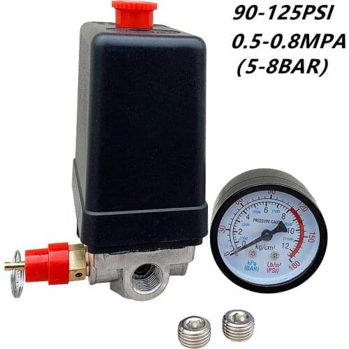 1/4'' BSP 4 Port 12 Bar Single-phase Air Compressor Pressure 0-175 PSI Switch Control Valve Safety Valve Pressure Gauge
