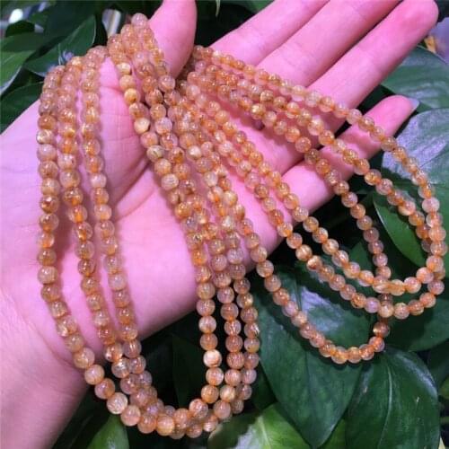 Genuine Rutilated Quartz Gems Natural Stone Crystal Stretchy Women JewelryThree laps Bracelet Men Pick Size Gift