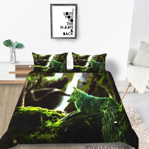 Green Wolf Bed Set Single FCreative Mysterious Duvet Cover Forest Elf Queen Twin Full Double Single Nature Bedding Set Plants