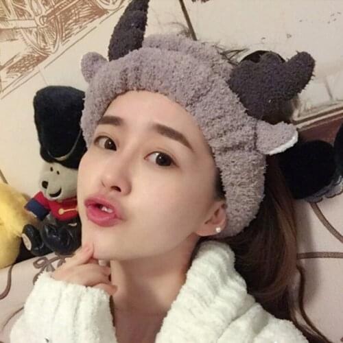 Cute Spa Bath Shower Makeup Wash Face Bow Headband Coral Fleece Hair Band Cute Plush Antler Hair Band